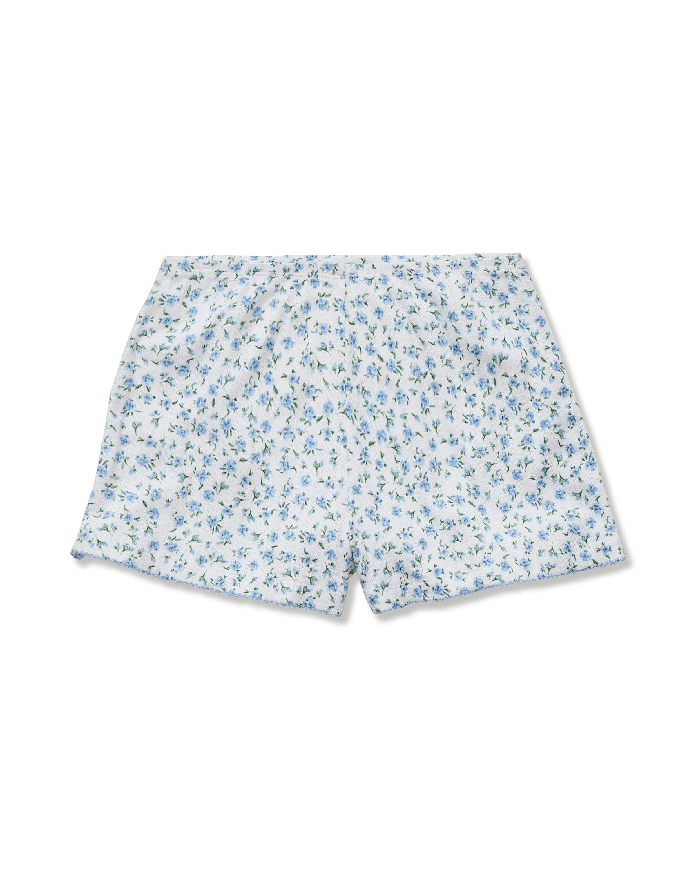 Women's Pointelle Shorts in Blue Floral