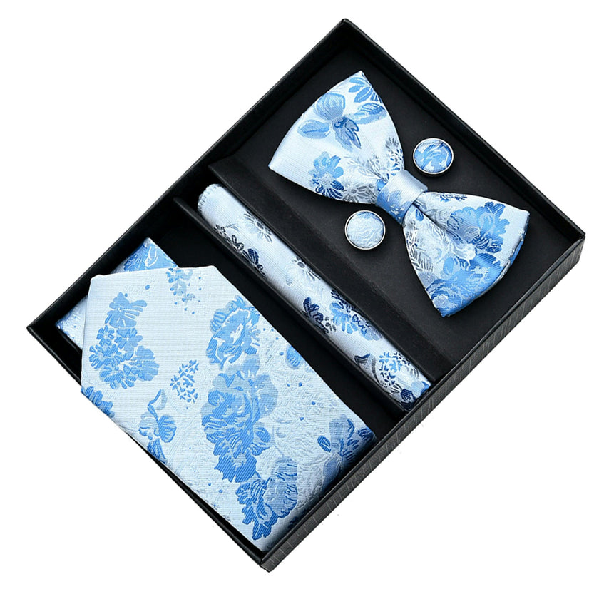 White Tie Blue Floral Tie Set