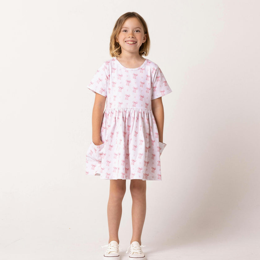 Mid Weight French Terry Twirl Dress, Lovely Bow