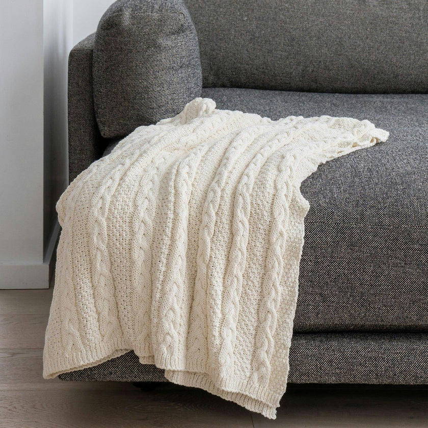 Textured Sustainable Knit Throw Blanket - Chunky Cable