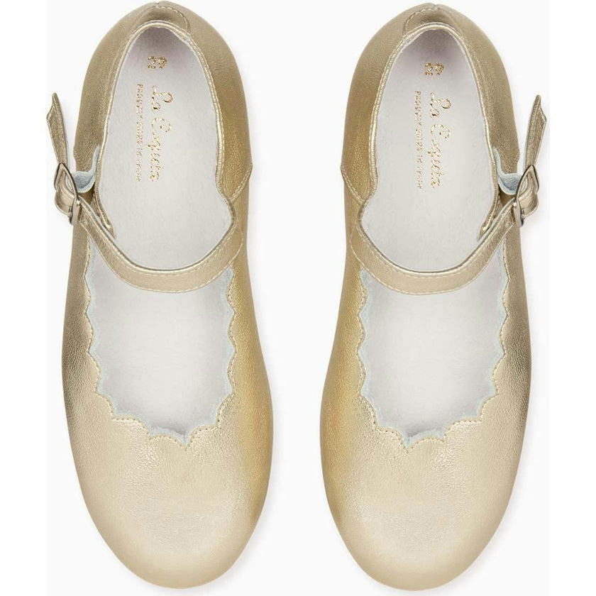 Gold Leather Girl Scallop Mary Jane Shoes
