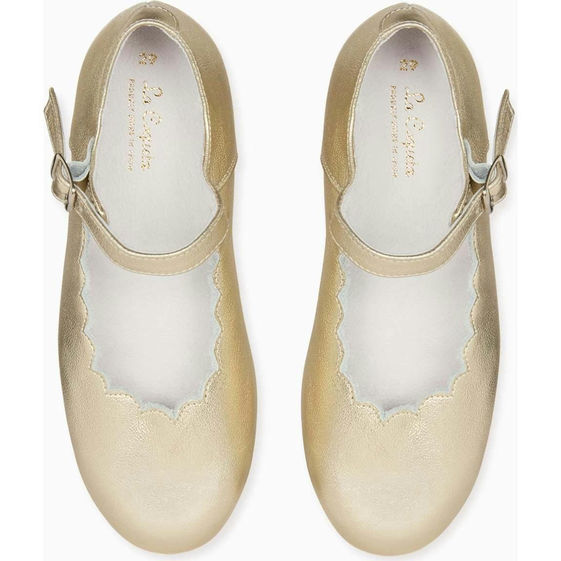 Gold Leather Girl Scallop Mary Jane Shoes