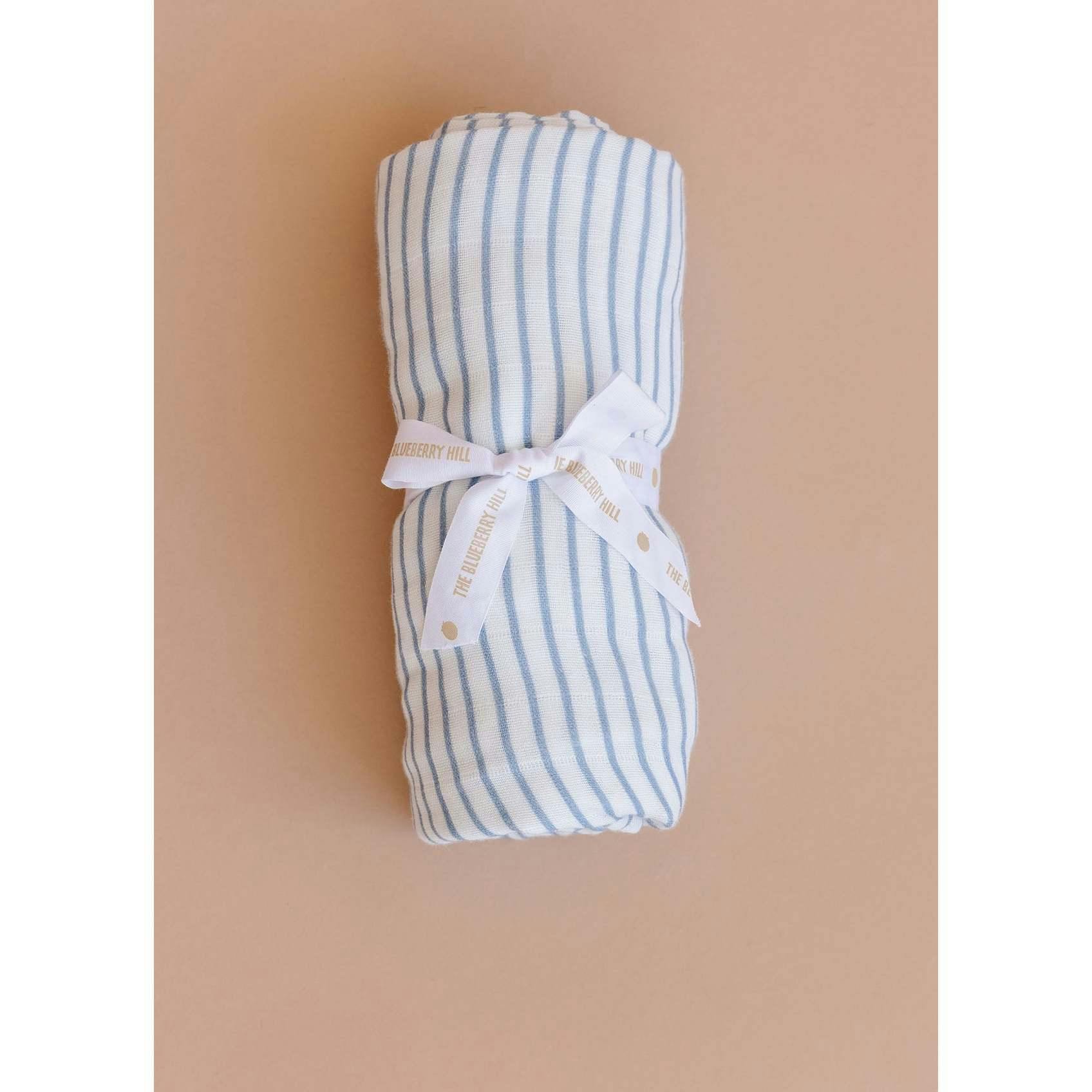 Blue Stripe Swaddle and Henry Bear Plush Toy Set