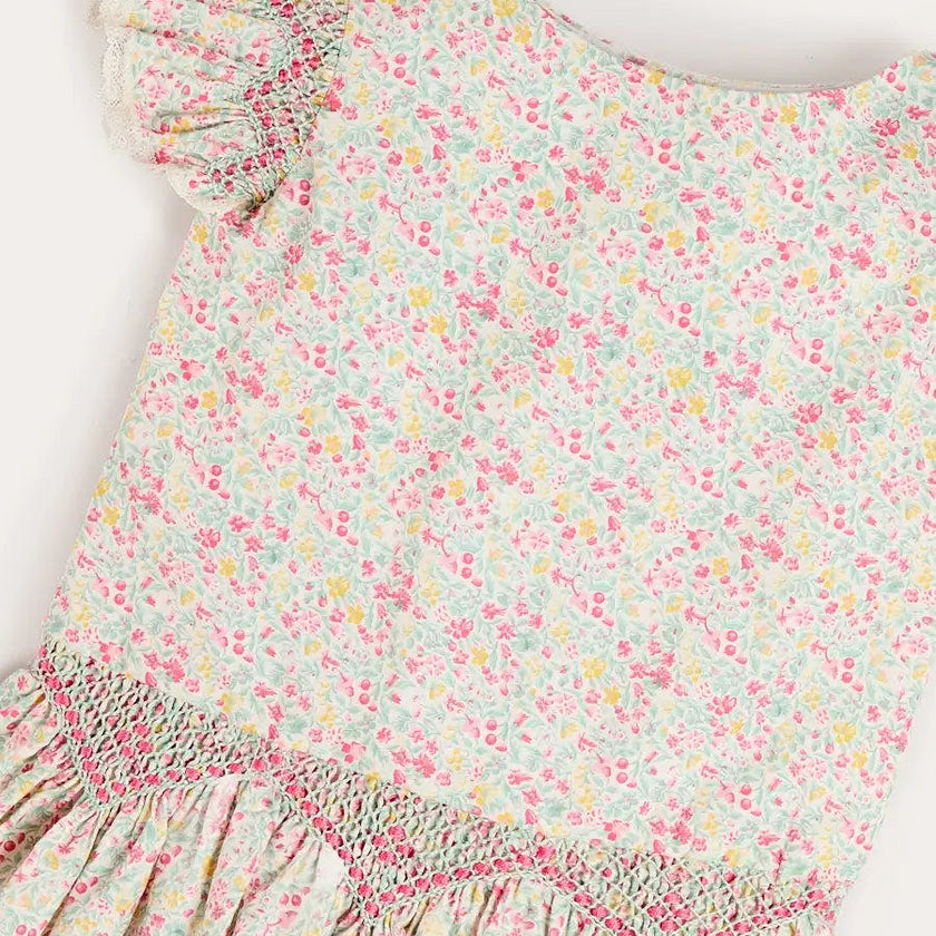 Adelaide Floral Smocked Cap Sleeve Drop Waist Dress in Pink (4-12yrs)