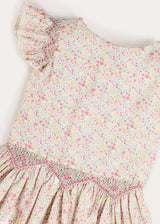 Adelaide Floral Smocked Cap Sleeve Drop Waist Dress in Pink (4-12yrs)