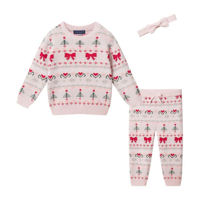 Infant (9-24M) Girls 3-Piece Sweater Set | Festive Bows & Hearts