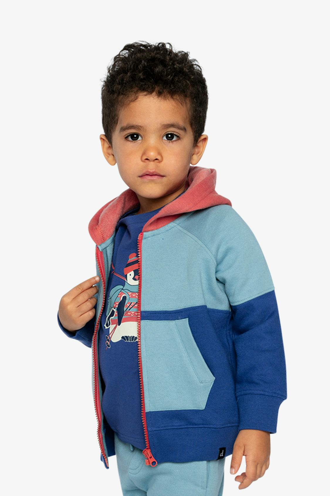 Full Zip Hooded Fleece Jacket Blue, Turquoise And Orange