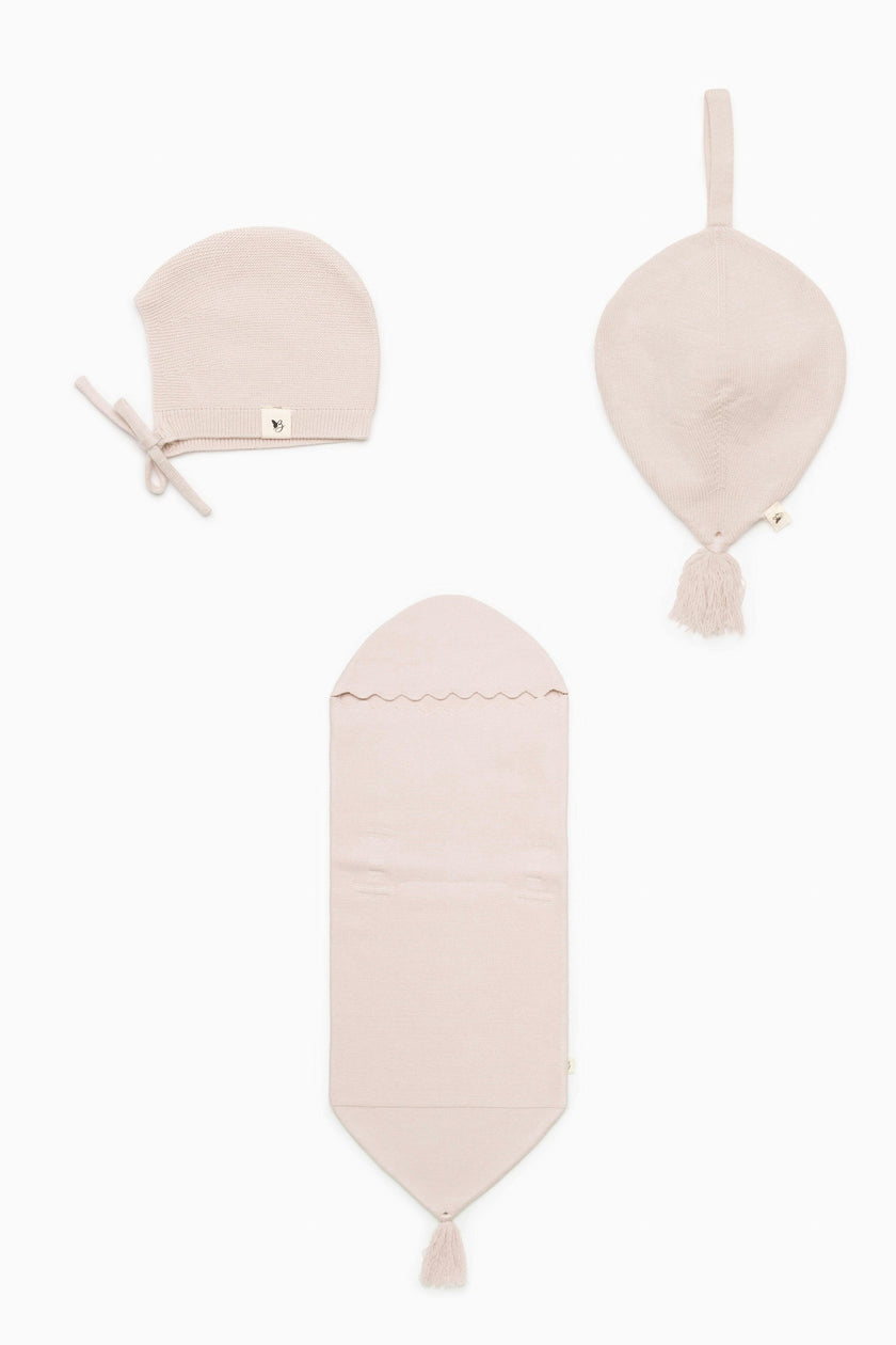 Knit Cocoon, Bonnet, and Lovie Three Piece Knit Set
