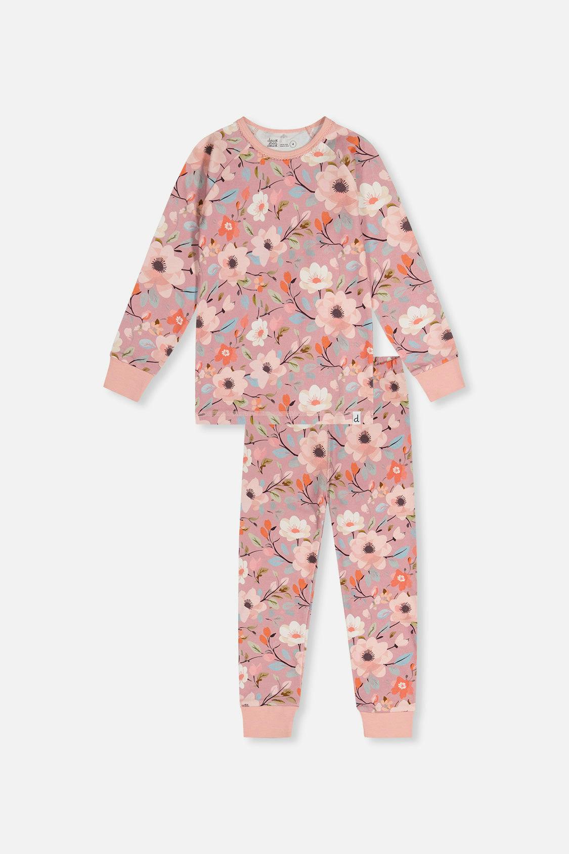 Organic Cotton Two Piece Pajama Set Pink Floral Print