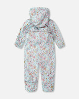 Baby Mid-Season One-Piece Outerwear With Hat Blue Mini Flower Print