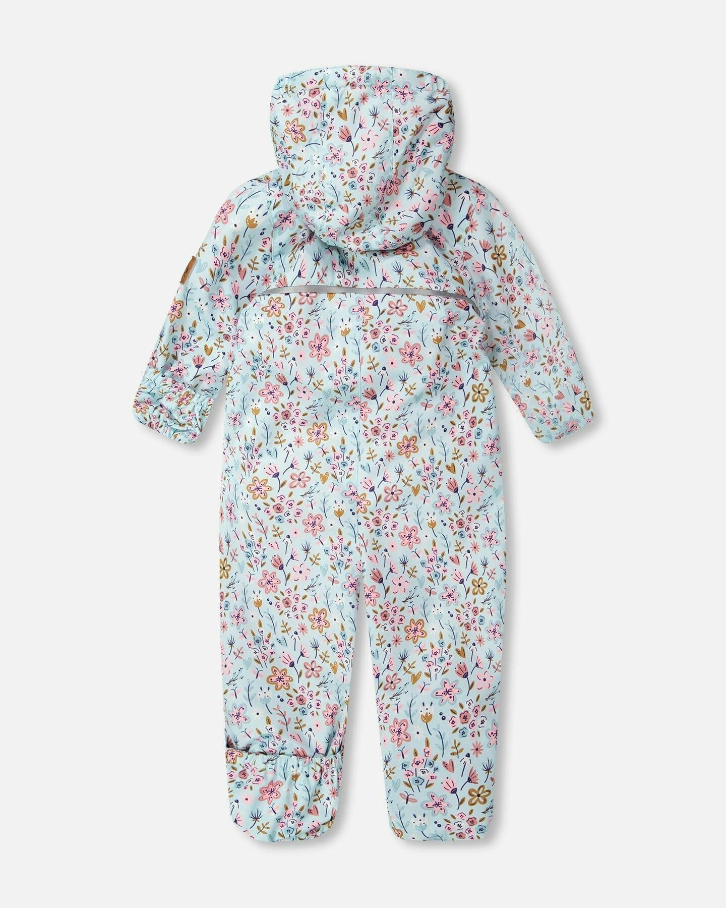 Baby Mid-Season One-Piece Outerwear With Hat Blue Mini Flower Print