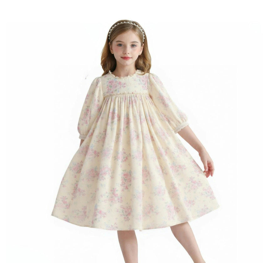 Cream Floral Vintage Dress