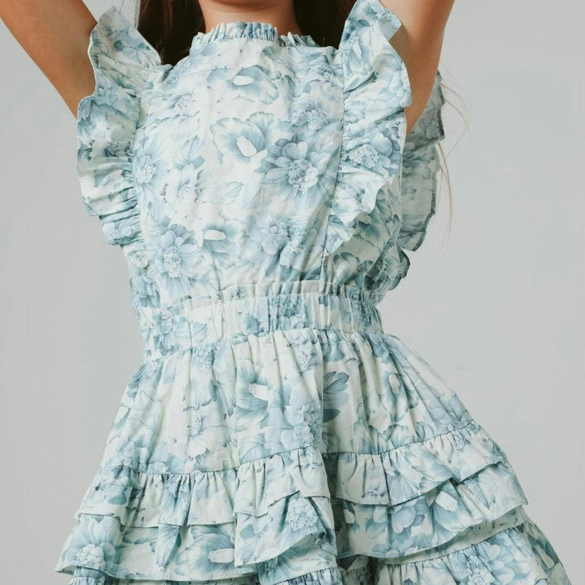 Gustavia dress in blue peonies