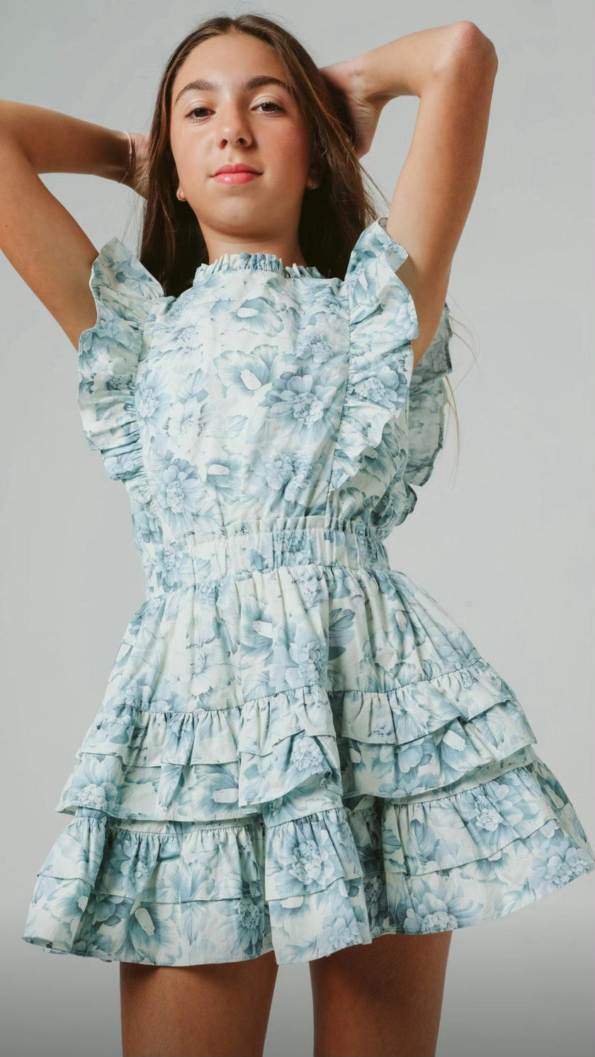 Gustavia dress in blue peonies