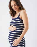 Pointelle Knit Nursing Dress  Navy / White