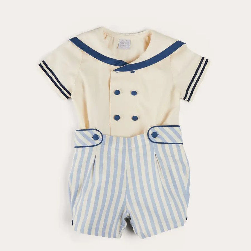 Regency Stripe Mariner Collar Two Piece Set With Bloomers in Blue (6mths-4yrs)