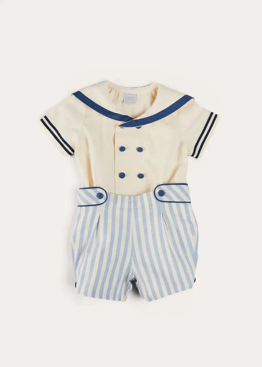 Regency Stripe Mariner Collar Two Piece Set With Bloomers in Blue (6mths-4yrs)