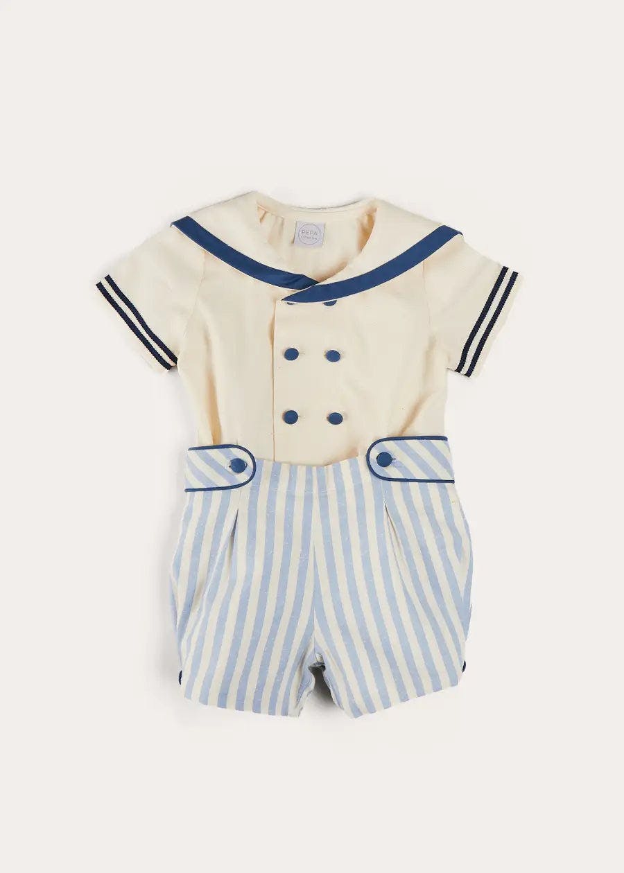 Regency Stripe Mariner Collar Two Piece Set With Bloomers in Blue (6mths-4yrs)