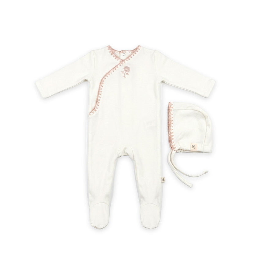 Rose Embroidery Wrap Footie