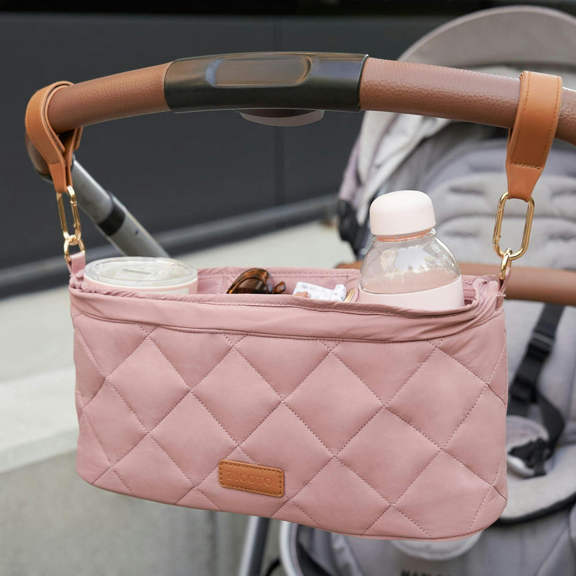 ZICOTO Beautiful Stroller Organizer Bag - Easy to Install Stroller Caddy incl. Cup Holder Attachment - Perfectly Sized Accessories For Any Stroller