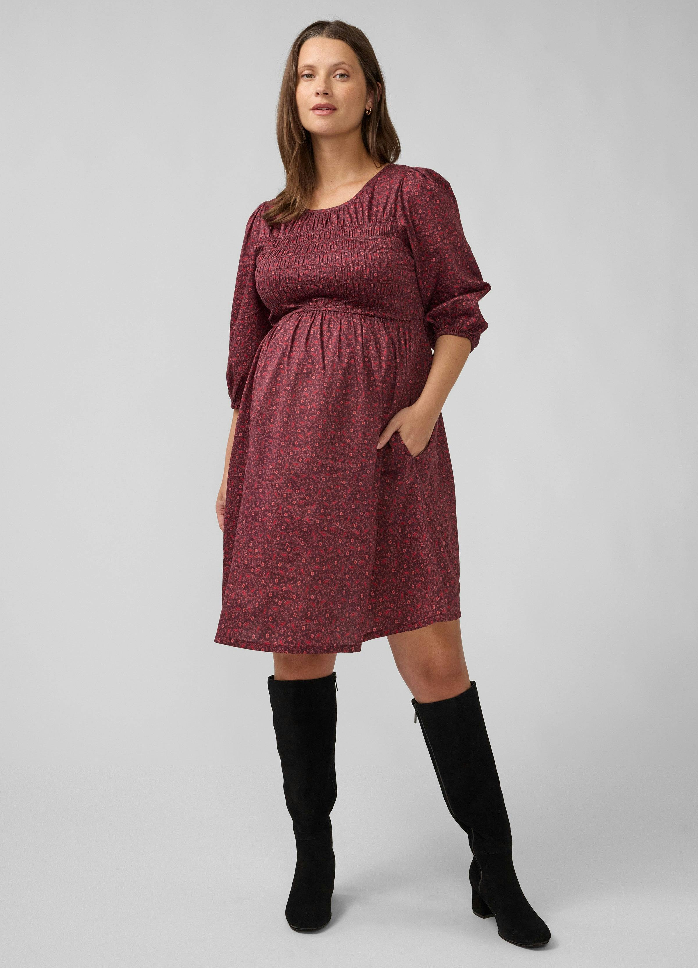 Smocked Paisley Cotton Maternity Dress