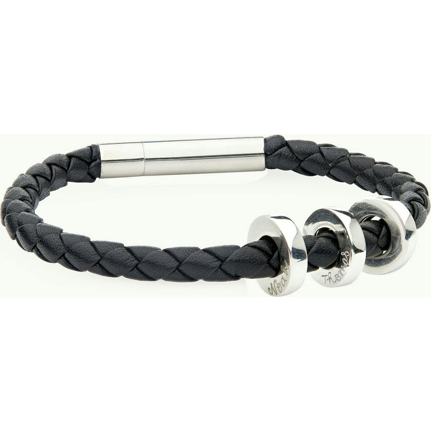 Men's Personalized Unity Leather Bracelet, Sterling Silver
