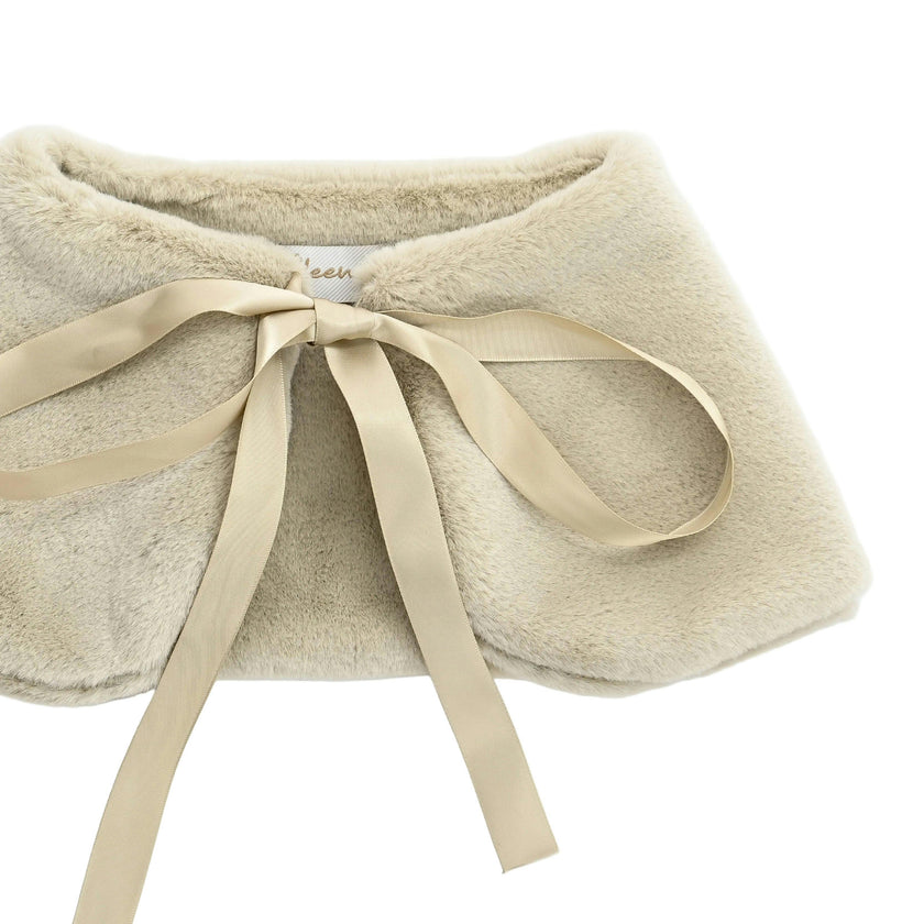 Beige Ribbon-Tie Faux Fur Collar