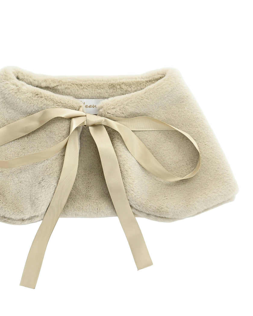 Beige Ribbon-Tie Faux Fur Collar