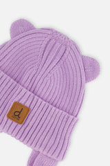 Baby Knit Hat With Strings Lavender