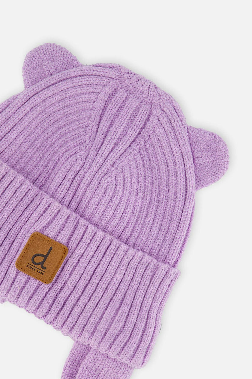 Baby Knit Hat With Strings Lavender