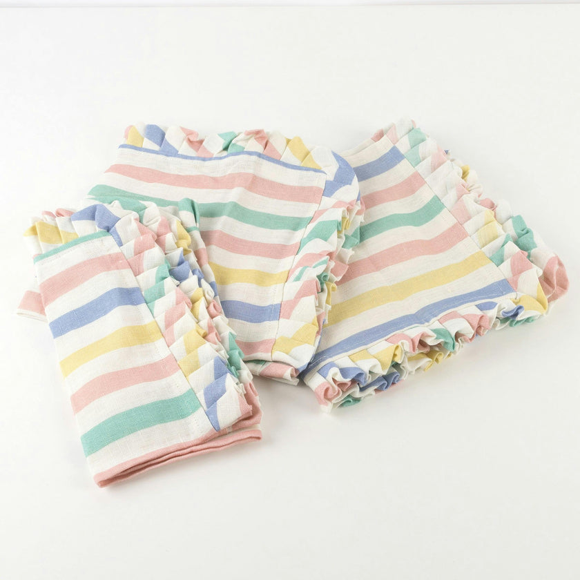 Multicolored Stripe Ruffle Napkins