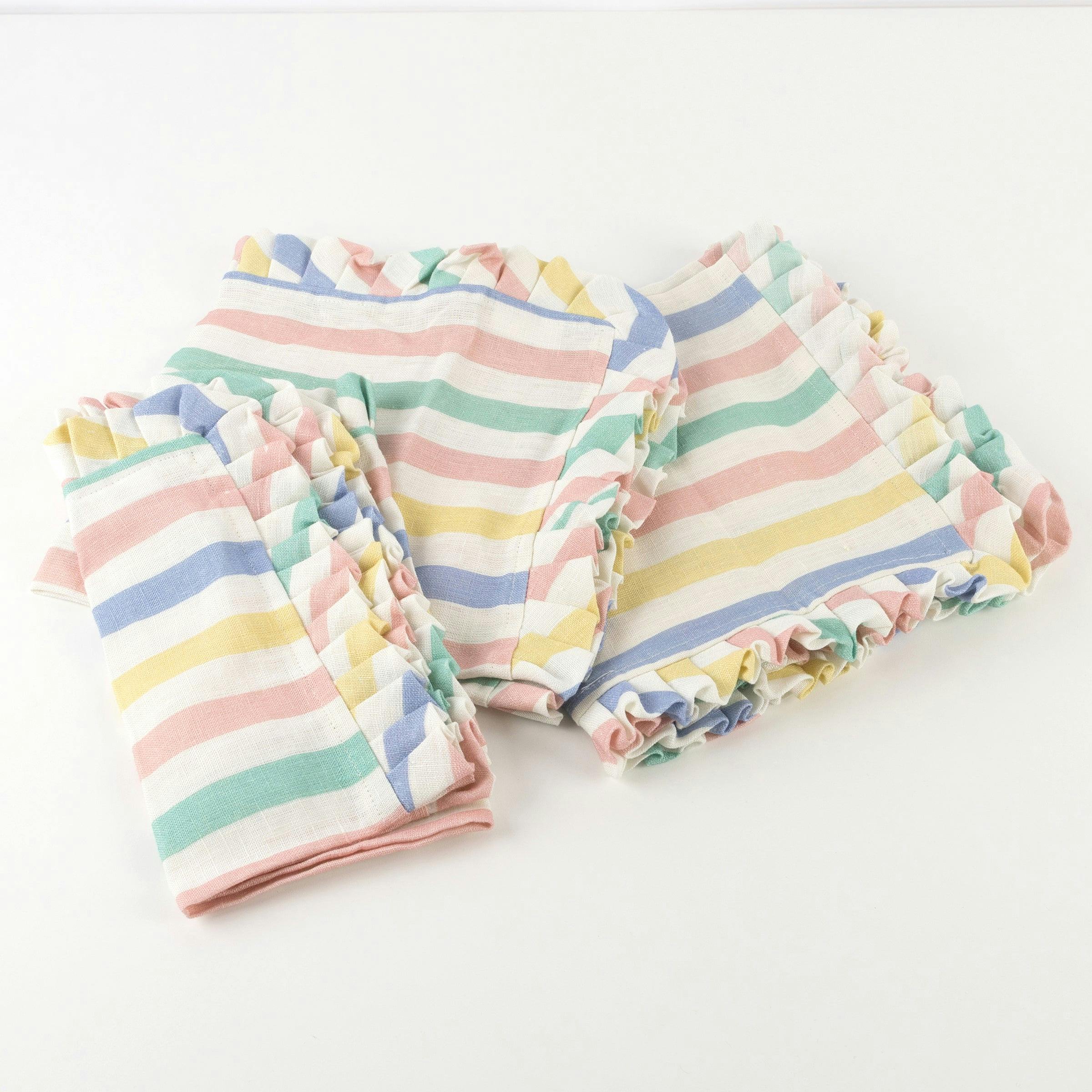 Multicolored Stripe Ruffle Napkins