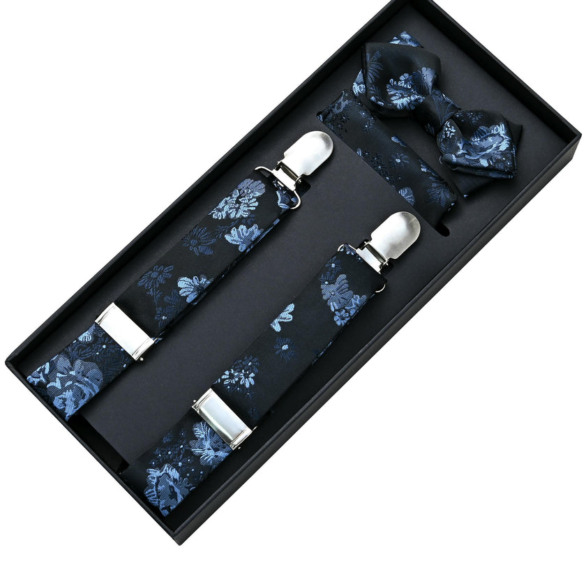Dark Blue Floral Suspenders Set
