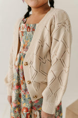 Girls Textured Sweater Cardigan in Textured Cream