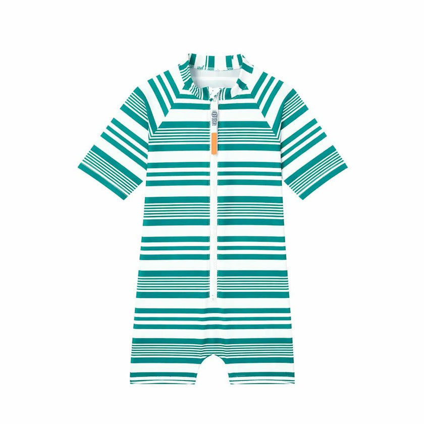 Boys' anti-UV short-sleeved jumpsuit, green striped | COMBI MALO
