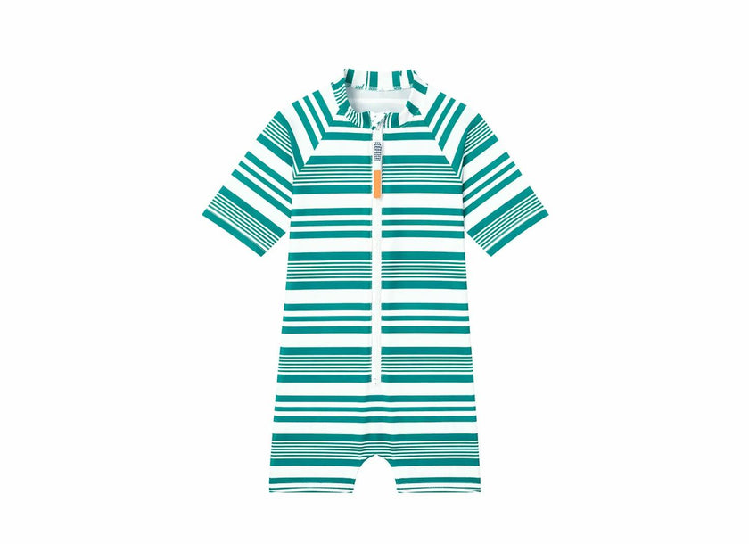 Boys' anti-UV short-sleeved jumpsuit, green striped | COMBI MALO