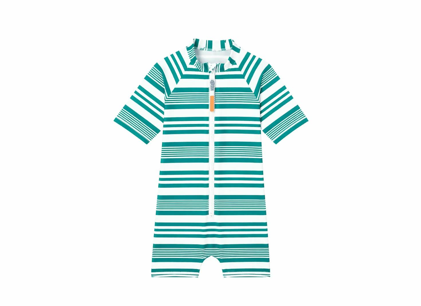 Boys' anti-UV short-sleeved jumpsuit, green striped | COMBI MALO