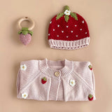 Cotton Strawberry Flower Cardigan and Hat Set - Blush