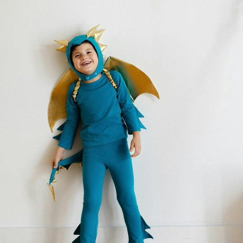 Jade Blue and Gold Dragon Costume