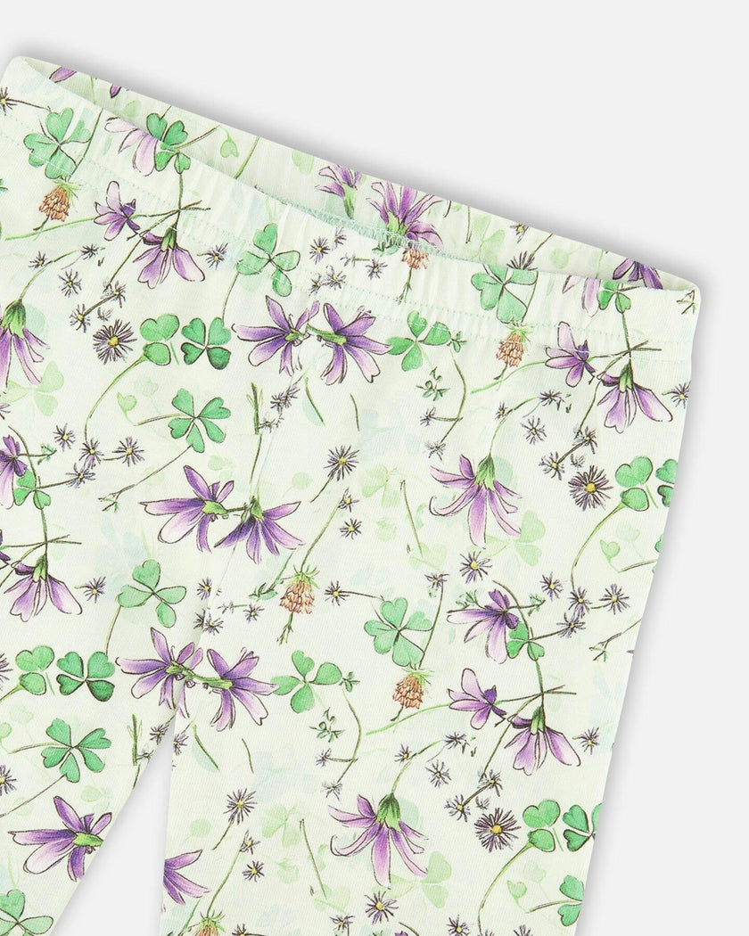 Jersey Tunic And Cotton Capri Set Lavender And Green Printed Flowers
