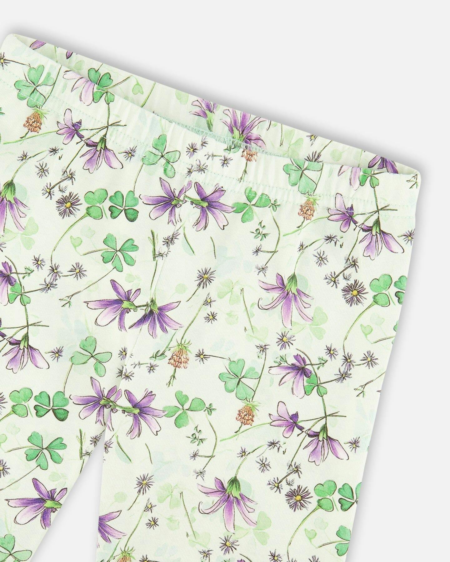 Jersey Tunic And Cotton Capri Set Lavender And Green Printed Flowers