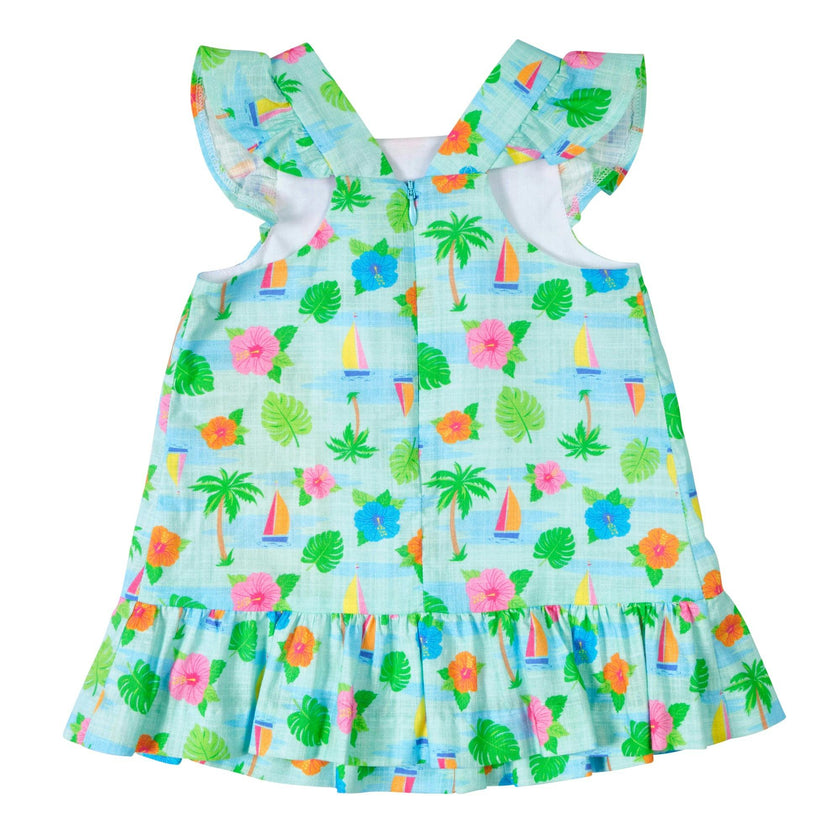 Printed Linen-Look Dress With Flower