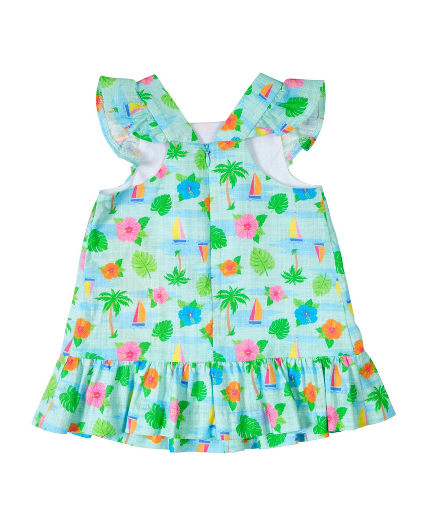 Printed Linen-Look Dress With Flower