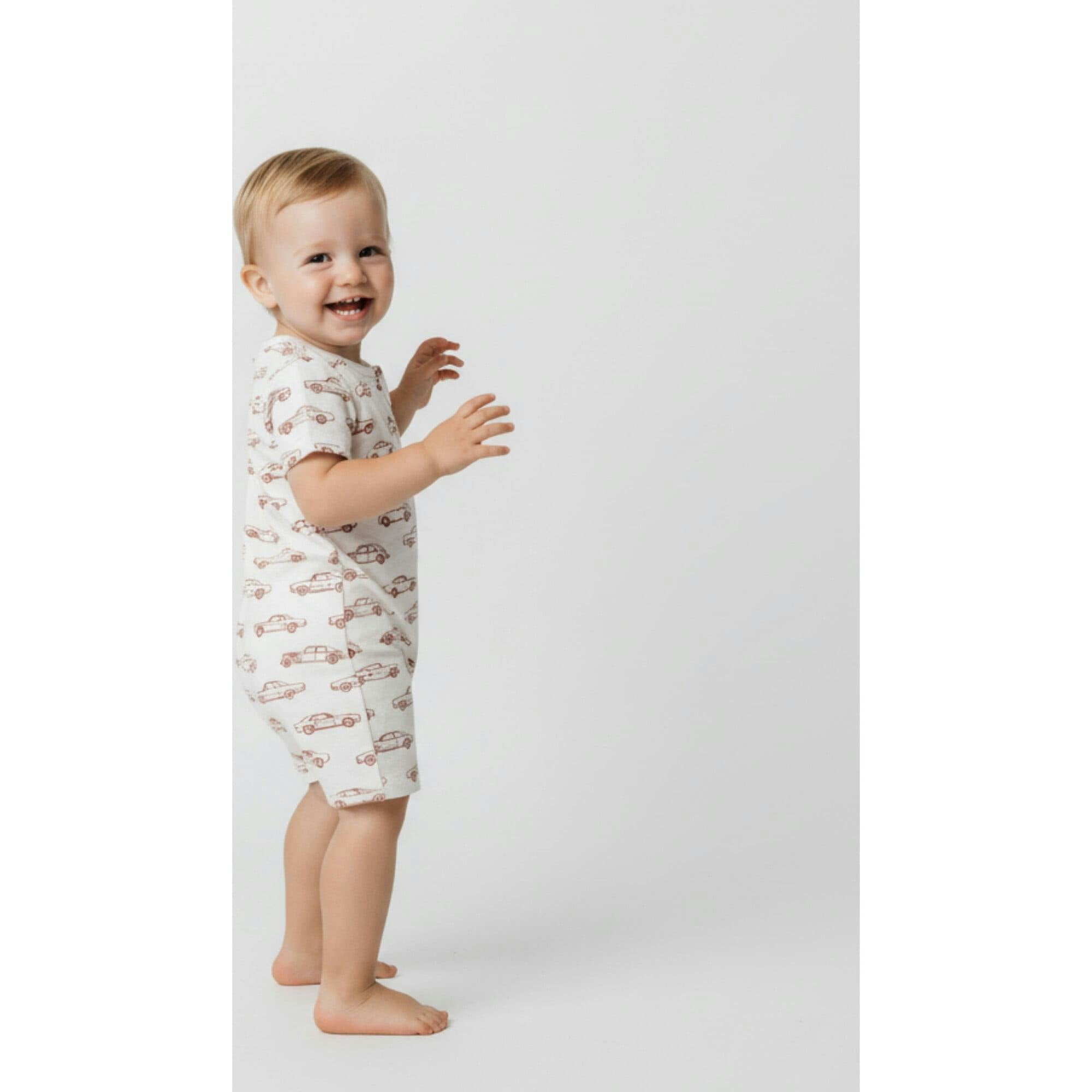 Organic Short Zip Romper - Cars