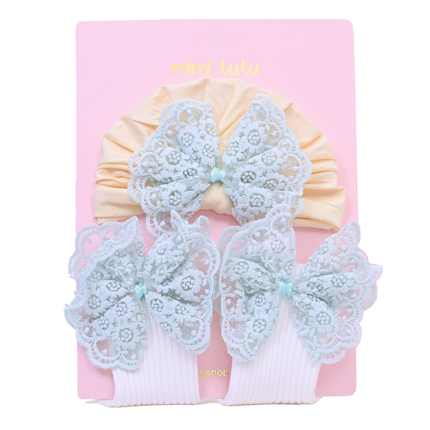 Teal Lace Bow and Yellow White Gift Set