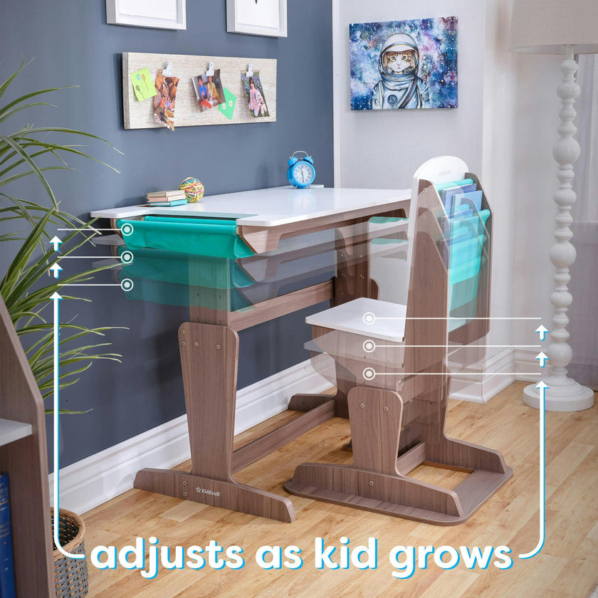 Grow Together™ Pocket Adjustable Wooden Desk and Chair – Gray Ash