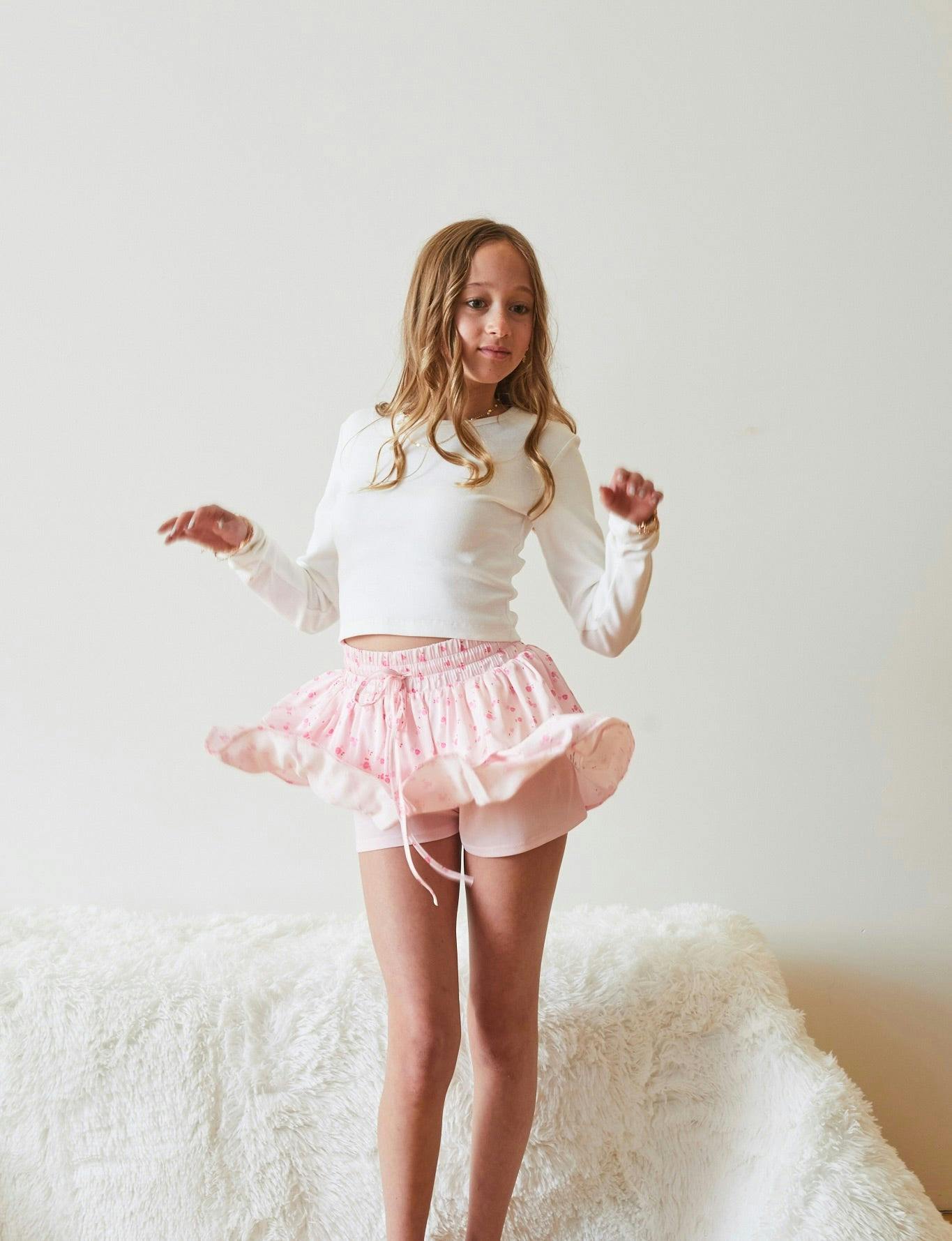 Willow Pastel Pink Ditsy Satin Skort