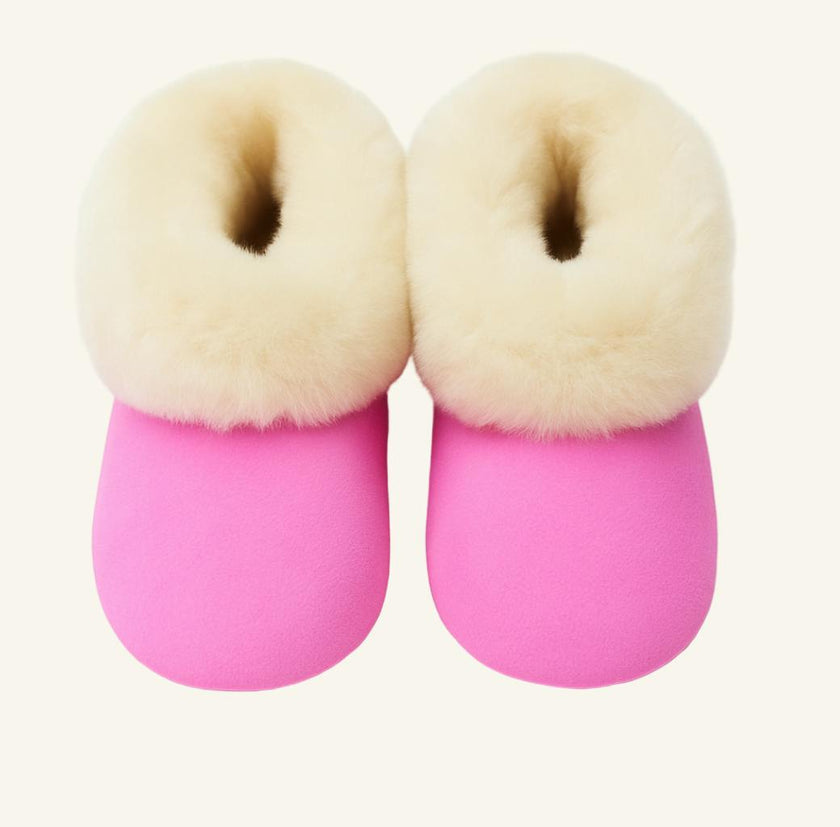 Kids Genuine Alpaca Fur Slippers | Handmade in Peru | Naturally Hypoallergenic | Crimson Berry