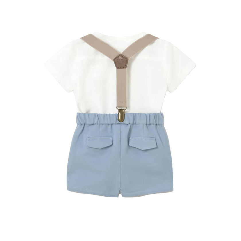 White & Blue Suspenders Set