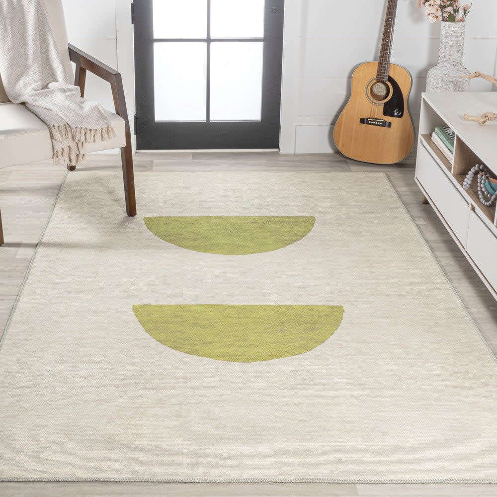 Luola Minimalist Geometric Machine-Washable Area Rug, Yellow